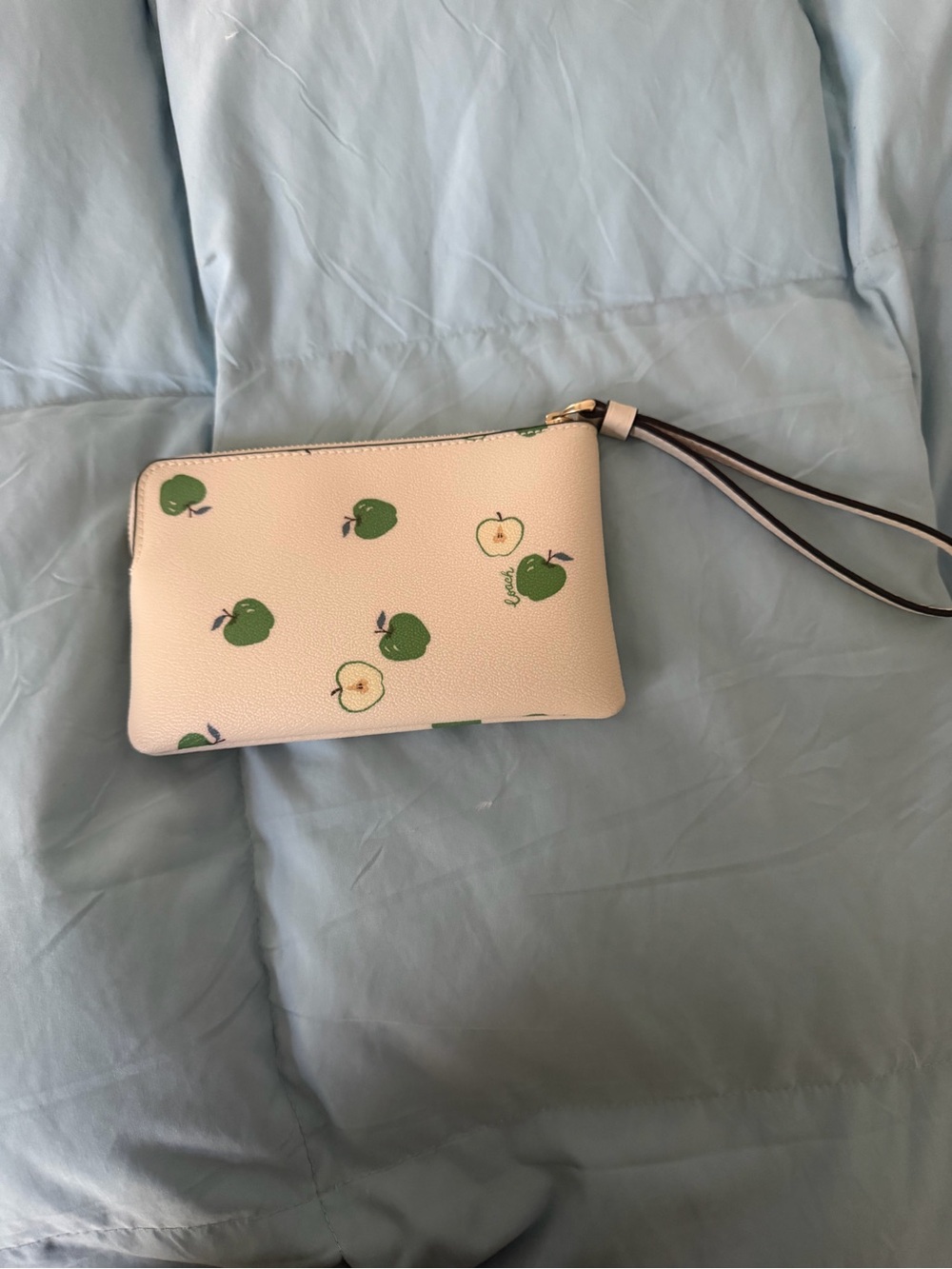 Coach Cream Wristlet with Green Apple Print
